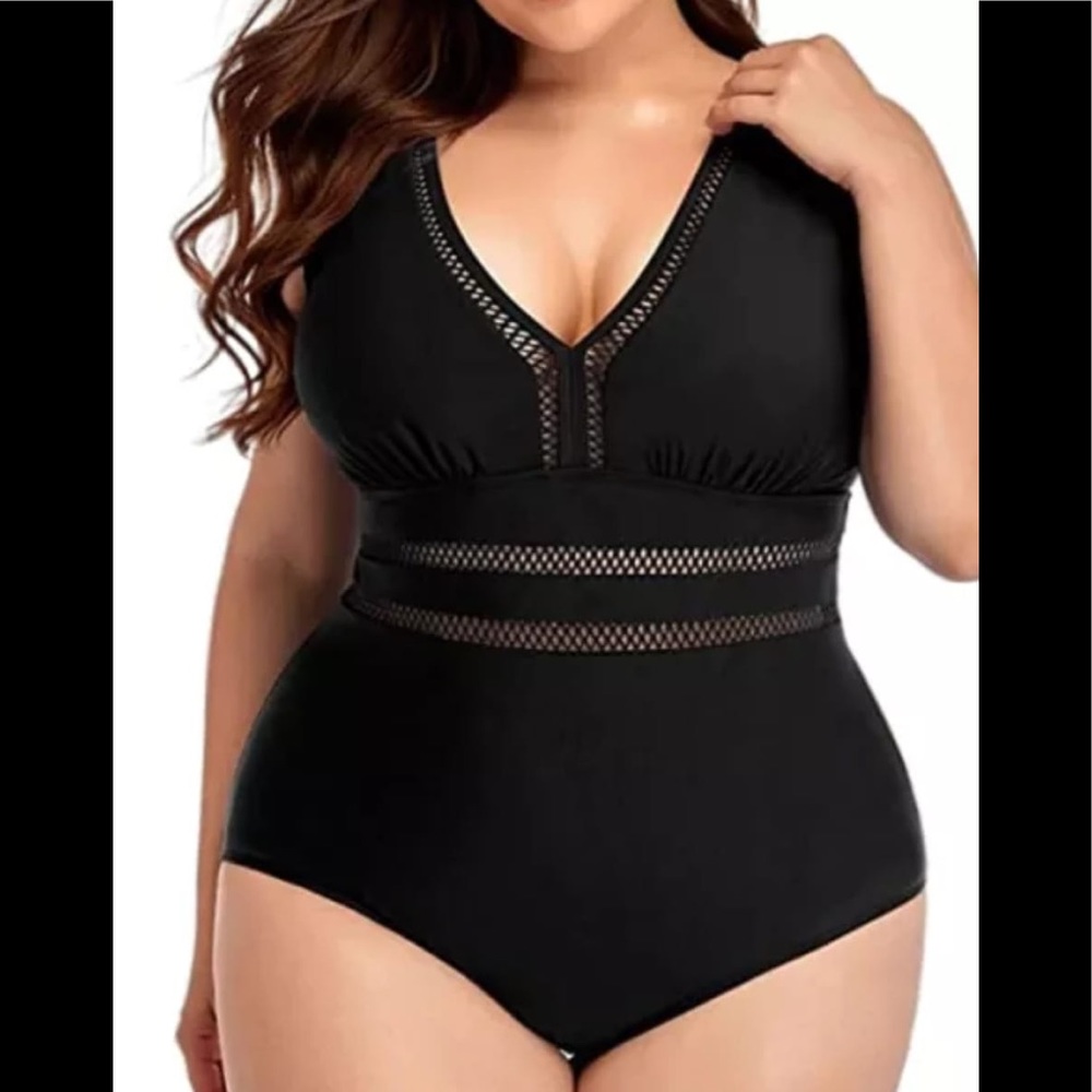 Plus size vintage solid black sexy style woman swim suit top quality please chec